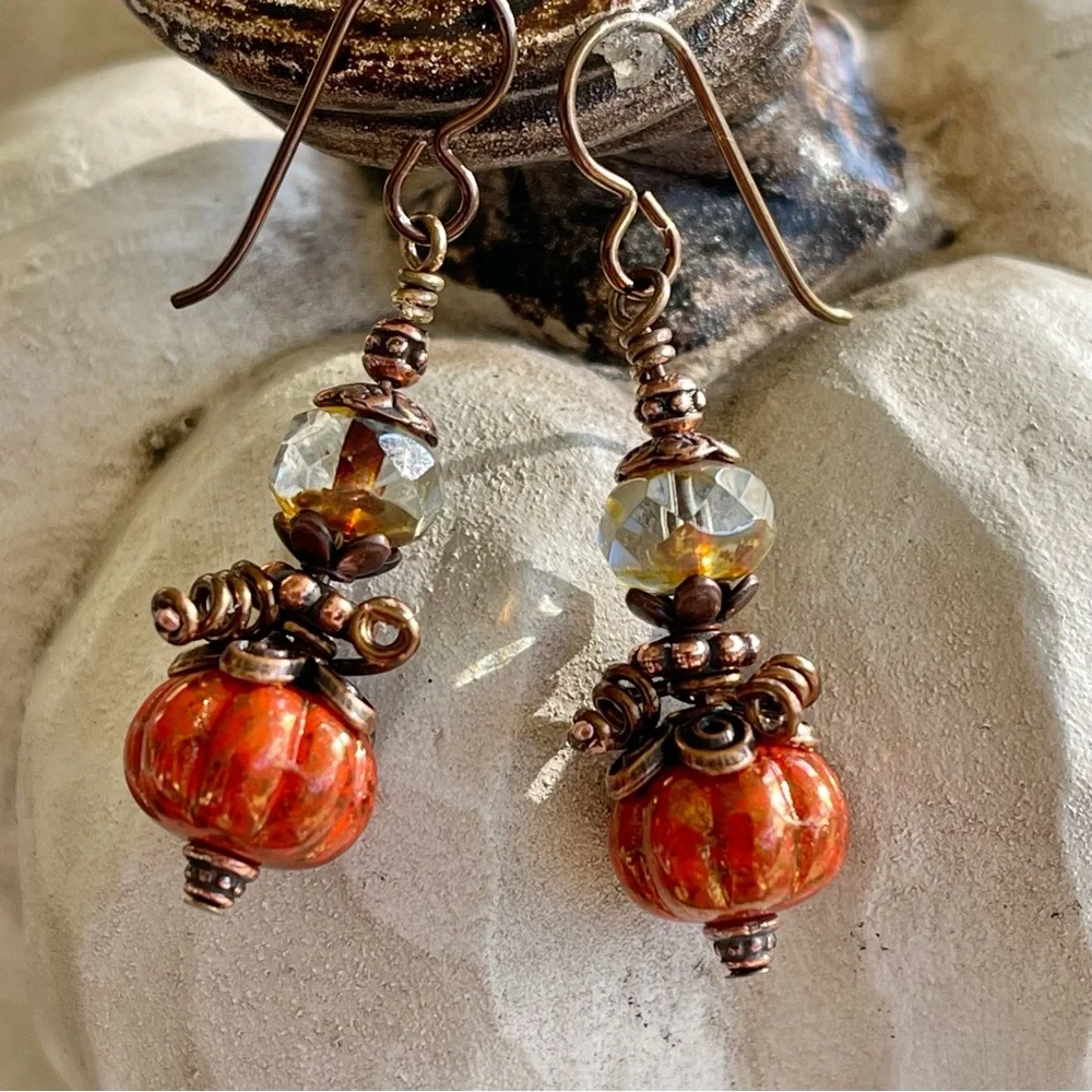 Hand Crafted “Cinderella’s Pumpkin” Dangle Earrings - Picture 7 of 11